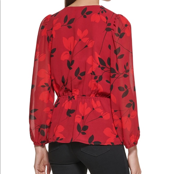 Calvin Klein Printed Faux Wrap Blouse - Picture 2 of 5